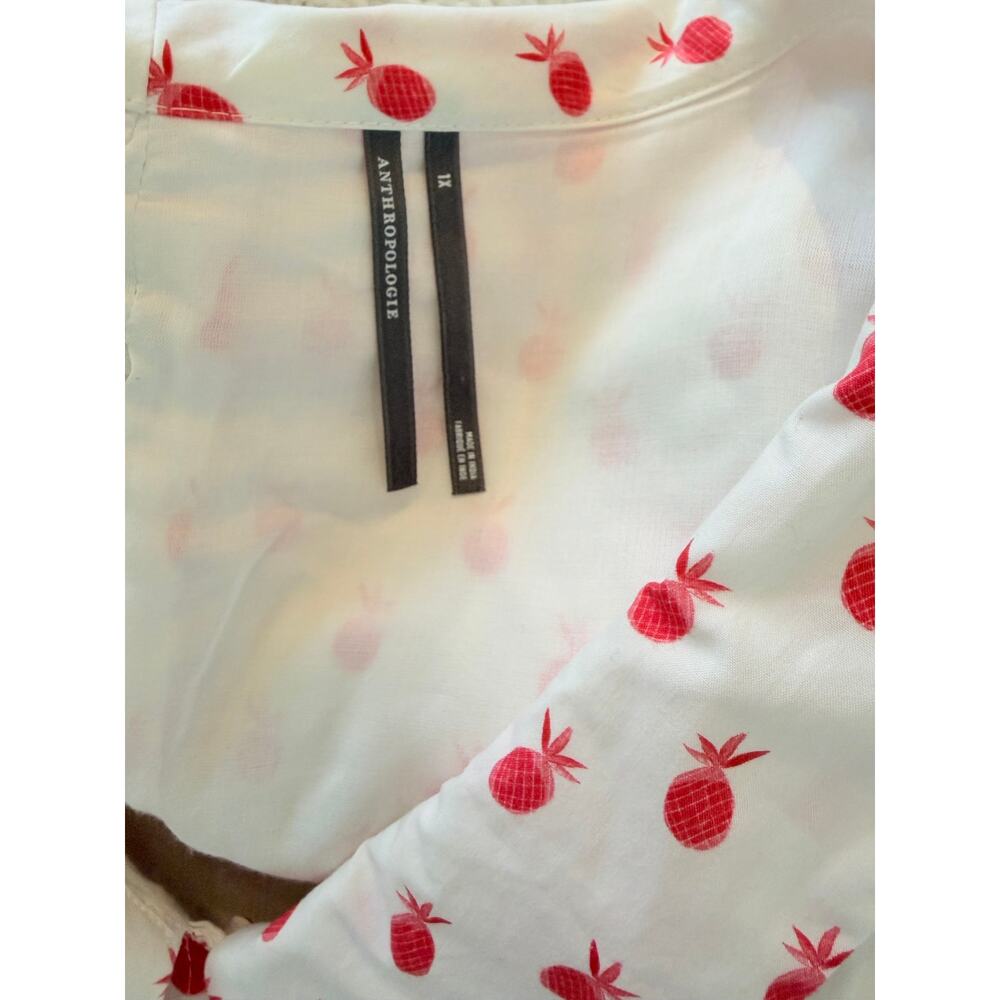Anthropologie Short Sleeve V Neck Midi Dress Pineapple Retro 1X Plus - Picture 3 of 3